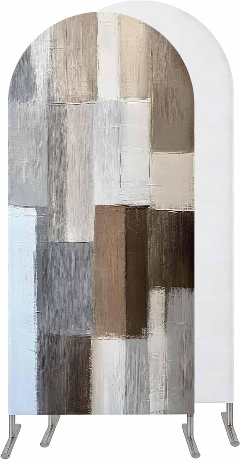 Jnbasdffb 6.6 Grey Brown Color Blocks Wedding Arch Cover, Stretchy Spandex Arch Backdrop Stand Covers FT, Abstract Oil