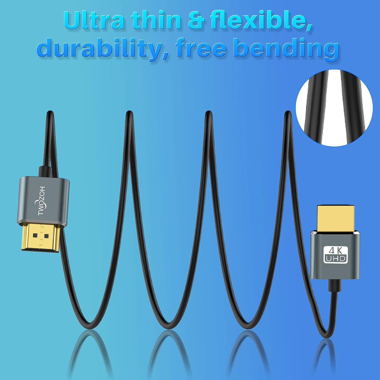 Twozoh 4K 1FT 5 Pack, 2.0 4K/60HZ 18gbps PS5, PS4, Slim HDMI Cable Ultra Thin & Flexible Skinny HDMI to HDMI Cord