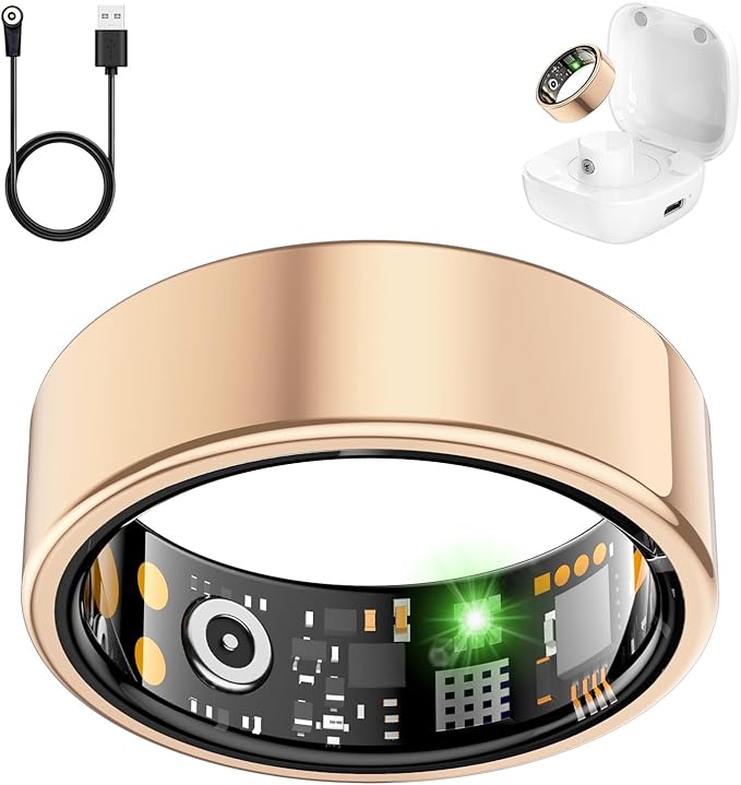 Smart Health Ring for Women Men, Fitness Tracker Ring with Heart Rate, Blood Oxygen, Sleep Tracker, Step Tracker, No Subscription Fee, IP68 Waterproof Smart Ring for iPhone & Android (Rose Gold, 12#)