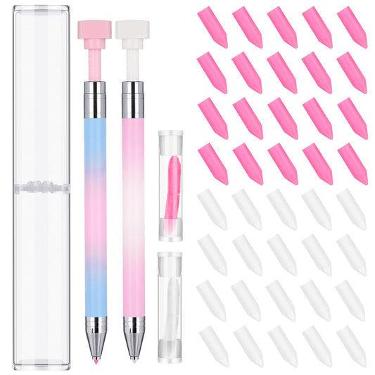 Jutom 2 Pack Diamond Painting Pens with 40 Replacement Wax Pink Wax Diamond Art Accessory with Protective Case Art Pen Tool for Nail DIY Painting Craft Gem(Gradient)