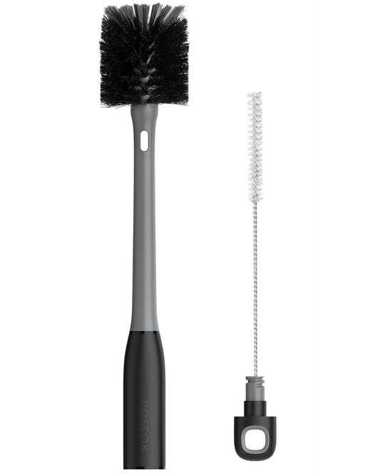 ROSEOK 2 in 1 Long Handle Bottle Brush with Straw Brush for Cleaning Glass, Sports Bottle, Coffee Mug, Black, 1 Pack
