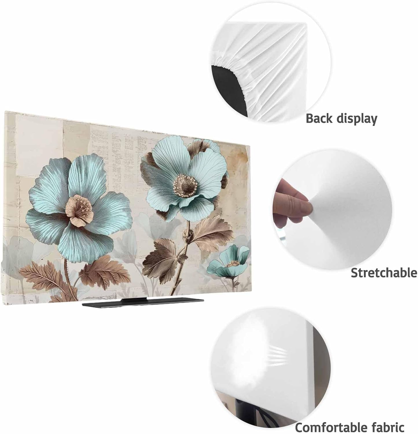 Yukro 32 Inch, 28"x16" Blue Broccoli Indoor TV Dust Cover, Vintage Flowers Victorian Style Elastic TV Dustproof Cover