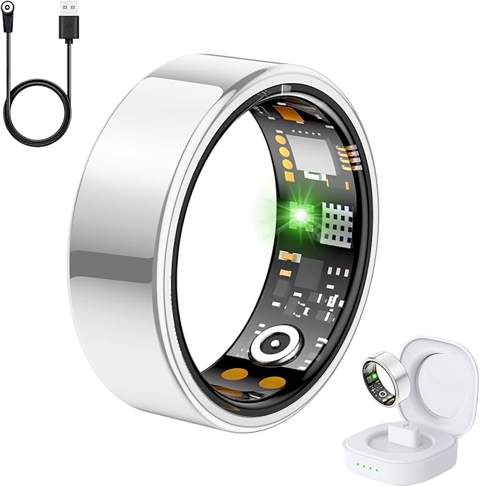 Health Tracker Ring, Smart Health Ring for Women Men with Heart Rate, Blood Oxygen, Sleep Monitor, Steps,Calories, No Subscription Fee, IP68 Waterproof Smart Ring for iPhone & Android (Silver, 12#)