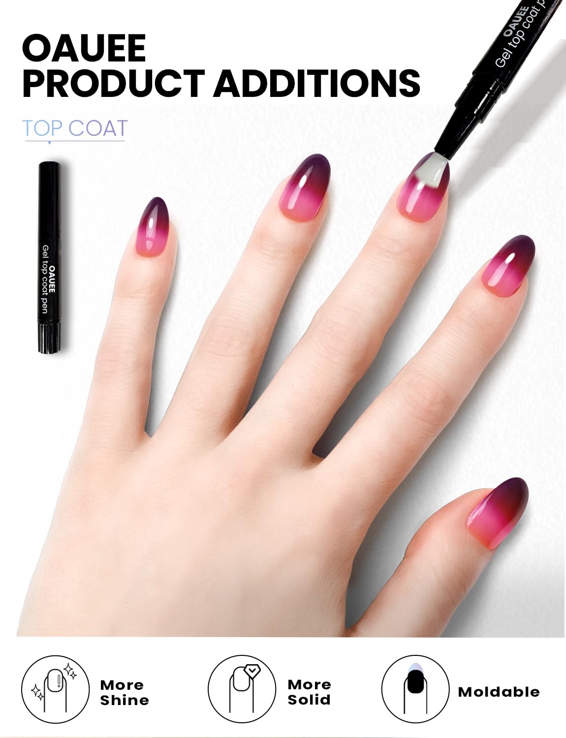 Oauee Semi Cured Gel Nail Strips | Built-In Gel Top Coat | UV Light Required | Salon Quality, Easy Application And Removal (Ethereal Fuchsia）
