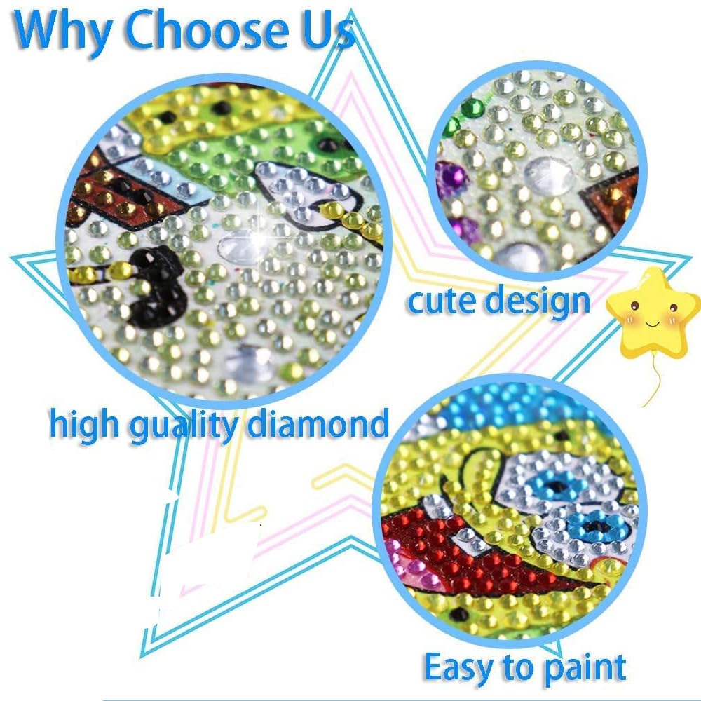 PERFECTSIGHT Cute 5D Diamond Art Kits with Wooden Frame, Kawaii DIY Painting Art for Adults Teen, Diamond Arts and Crafts Sets, Big Gem Full Drill Diamond Dots for Women Beginners (Big Ear)
