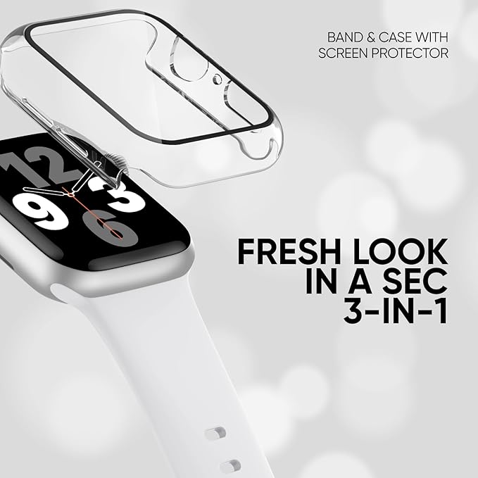 Compatible for Apple Watch Band 40mm 41mm and Case with Screen Protector, Soft Silicone Sport Strap Bands and Protective Cover with Tempered Glass for iWatch Series 9 8 7 SE 6 5 4
