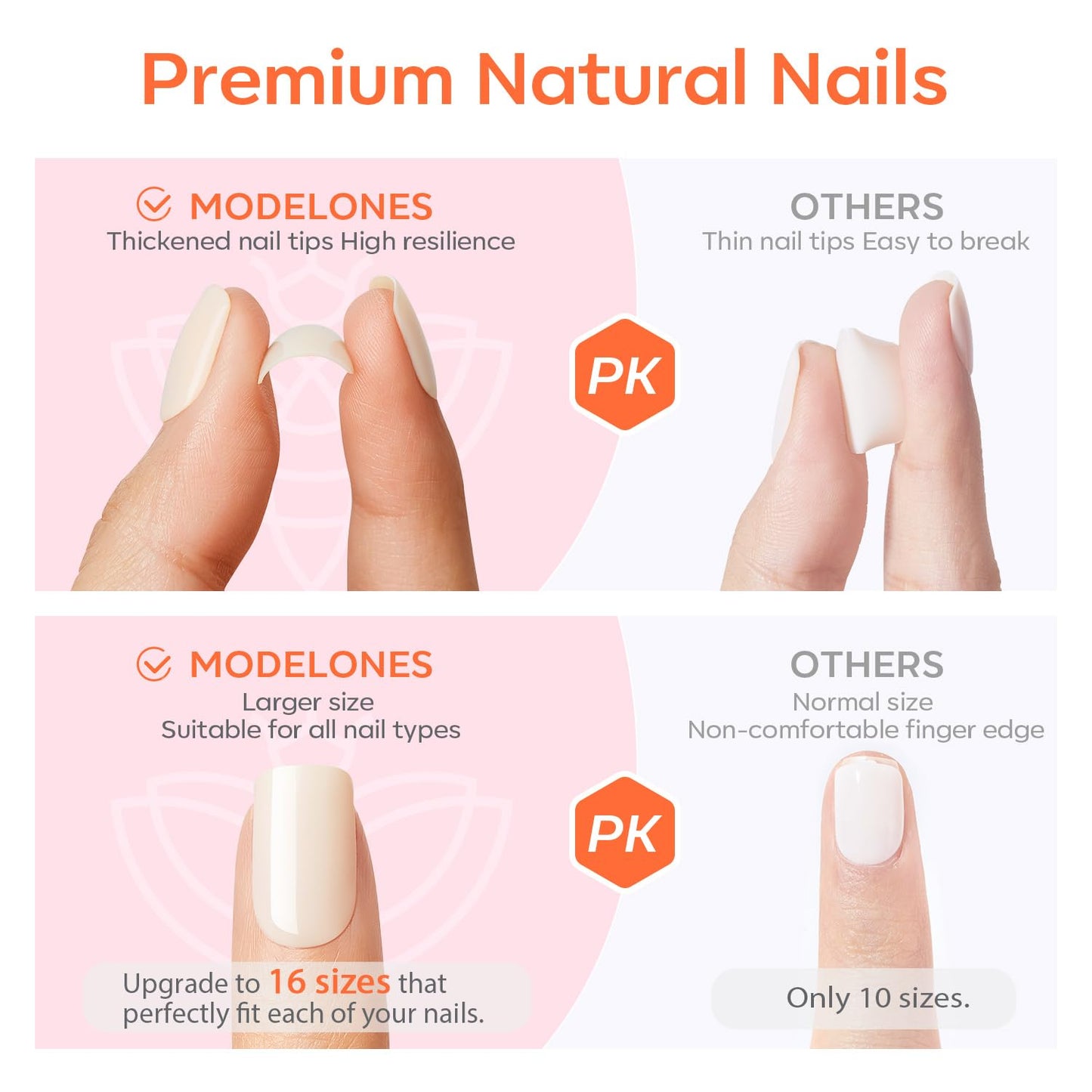 Modelones French Tip Press on Nails Short, Square Spring Fake Nails, Reusable Nail Kit with Nail Glue Adhesive Tabs Mini Nail File, Nails Press Ons 32Pcs 16Sizes, Women Girl Gift, Pink