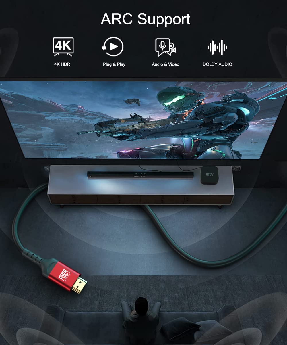 4K@60Hz 18Gbps HDR10 HDCP2.2, CL3 12ft 25ft 50ft, HDMI Cable, High Speed with & Rated for in-Wall Installation