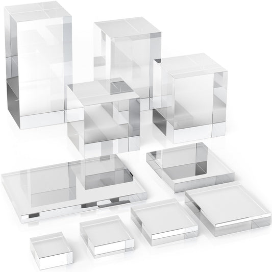 Marsui 10 Pcs Acrylic Cubes for Display Product Photography Props Transparent Acrylic Block Set for Boutique Jewelry Cosmetic Crafts Closet Show(Square, 10 Sizes)