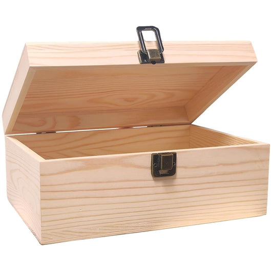 YXFZPAN Natural Wooden Craft Box with Hinged Lid - Large 9.2"x5.5"x3.9" Reusable DIY Jewelry & Gift Box for Home, Art Supplies, and Hobby Organization, Unfinished Unpainted Wood Box