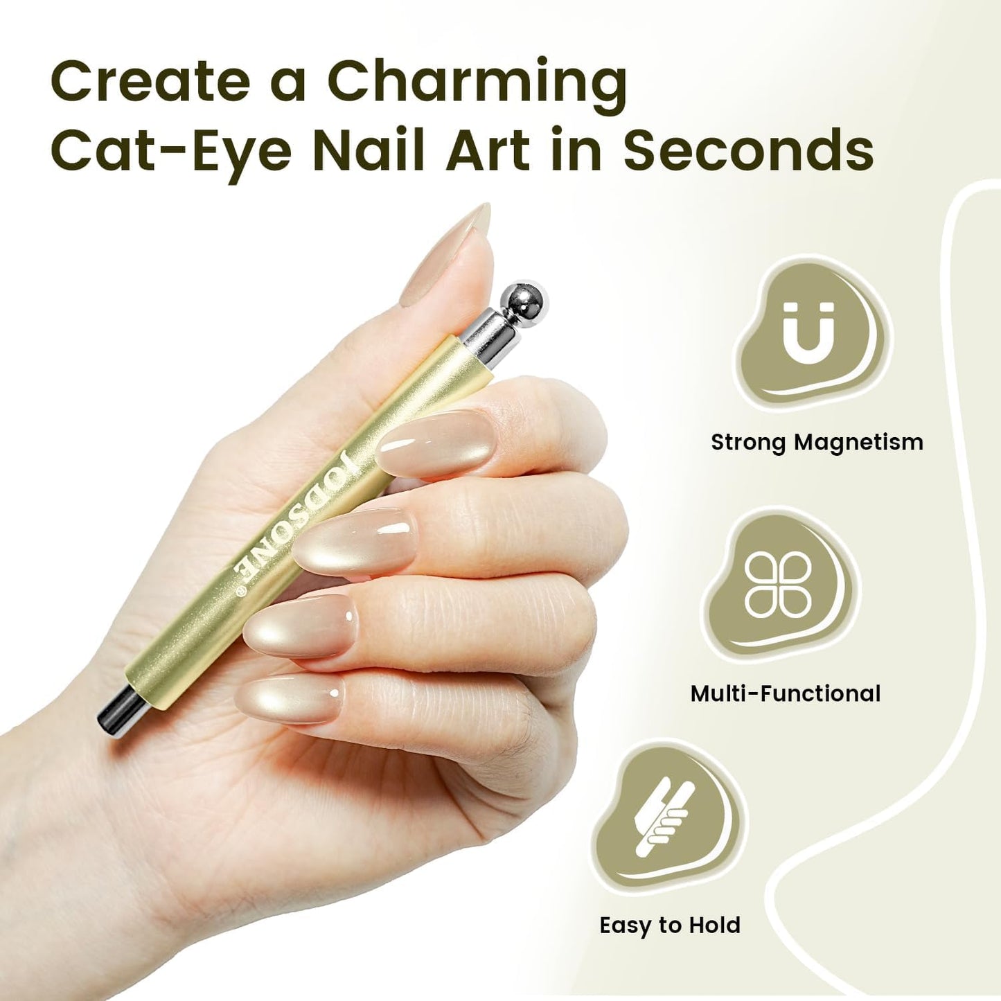 JODSONE 3-in-1 Cat Eye Magnet Nail Art Tool,Cylindrical & Ball Magnet Nail Art Pens, Multi-Effect Magnets for Cat Eye Gel Polish DIY at Home Salon(Magnet Only, No Gel Included)