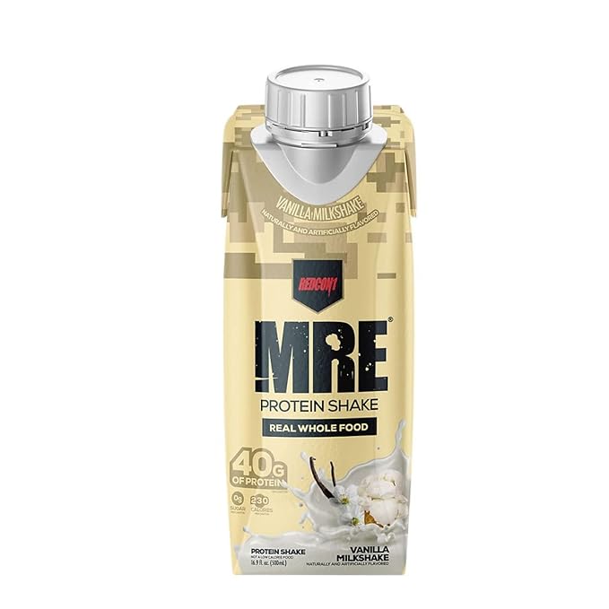 REDCON1 MRE Ready to Drink Protein Shakes, Vanilla Milkshake - Protein Drinks with Whole Food Sources - Sugar Free RTD Shake Formulated to Fuel Athletes at Any Time (12 Pack)