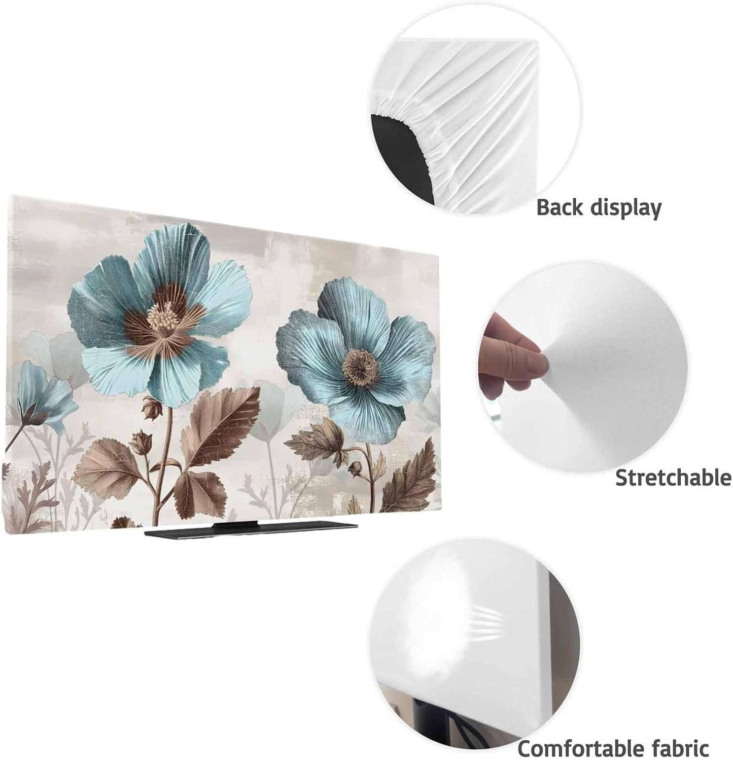 Yukro 65 Inch, 57"x32" Blue Broccoli Indoor TV Dust Cover, Farmhouse Rustic Floral Retro Victorian Style Elastic TV