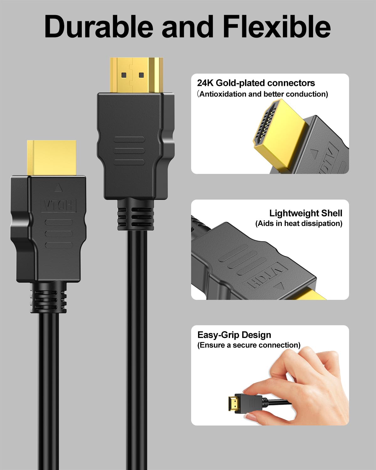 4K 3FT 2-Pack, 2.0 4K@60Hz, 2K, 3D PS5/4, HDMI Cable High Speed HDMI Cable Shielded Cord with Ethernet Support HDR