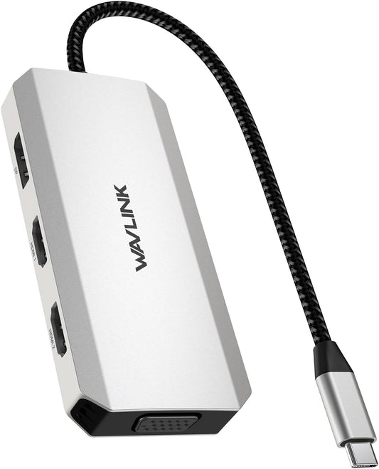 WAVLINK 4K 3 USB-C Quad Display Docking Station, Triple Monitor Laptop Dock Hub for Windows, Dual HDMI + DisplayPort +