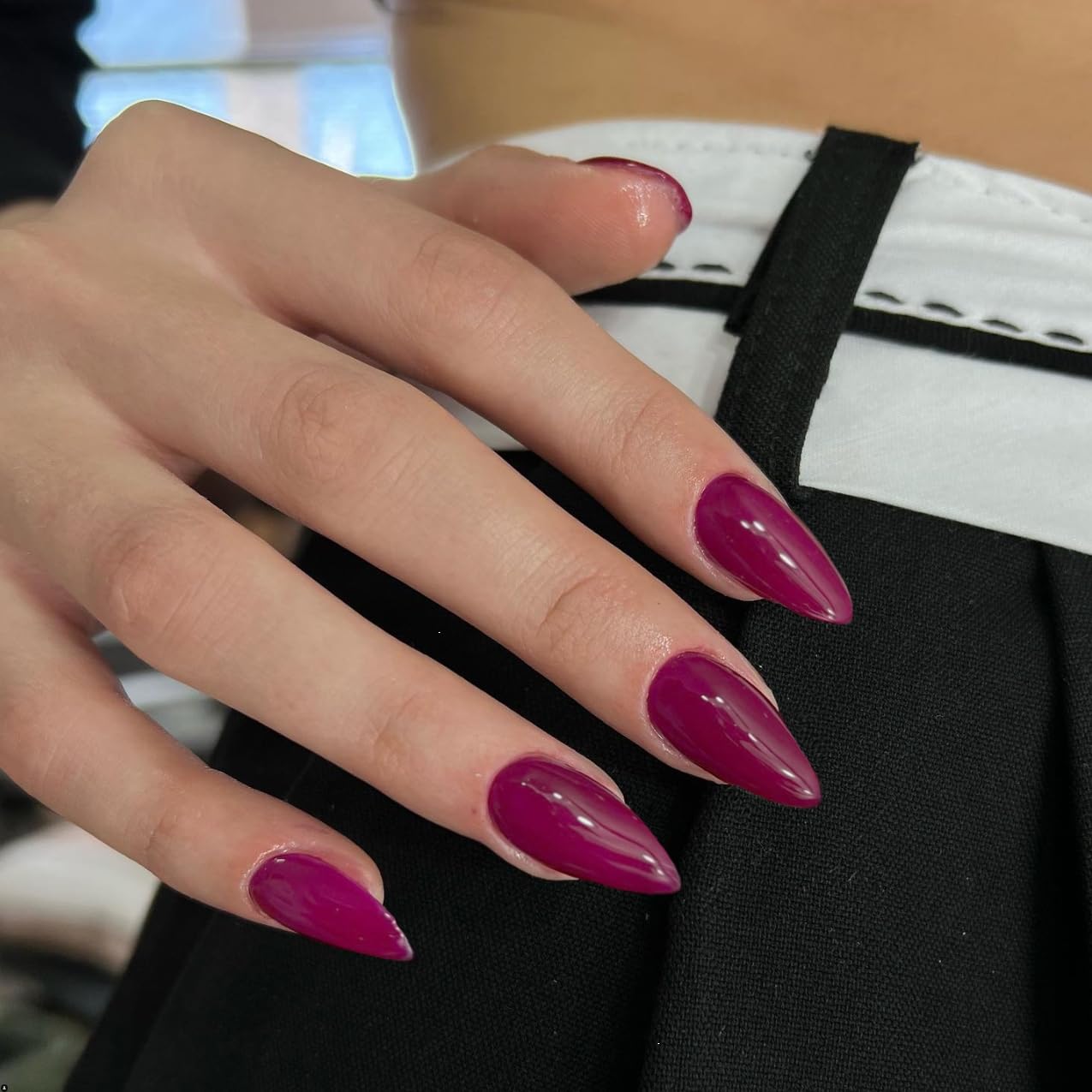 Berry Purple Press on Nails Medium Stiletto Almond,KQueenest Glossy Glue on Nails Medium Fake Nails Press ons Feature Protective UV Coating for Women Nail Art Manicure in 24PCS