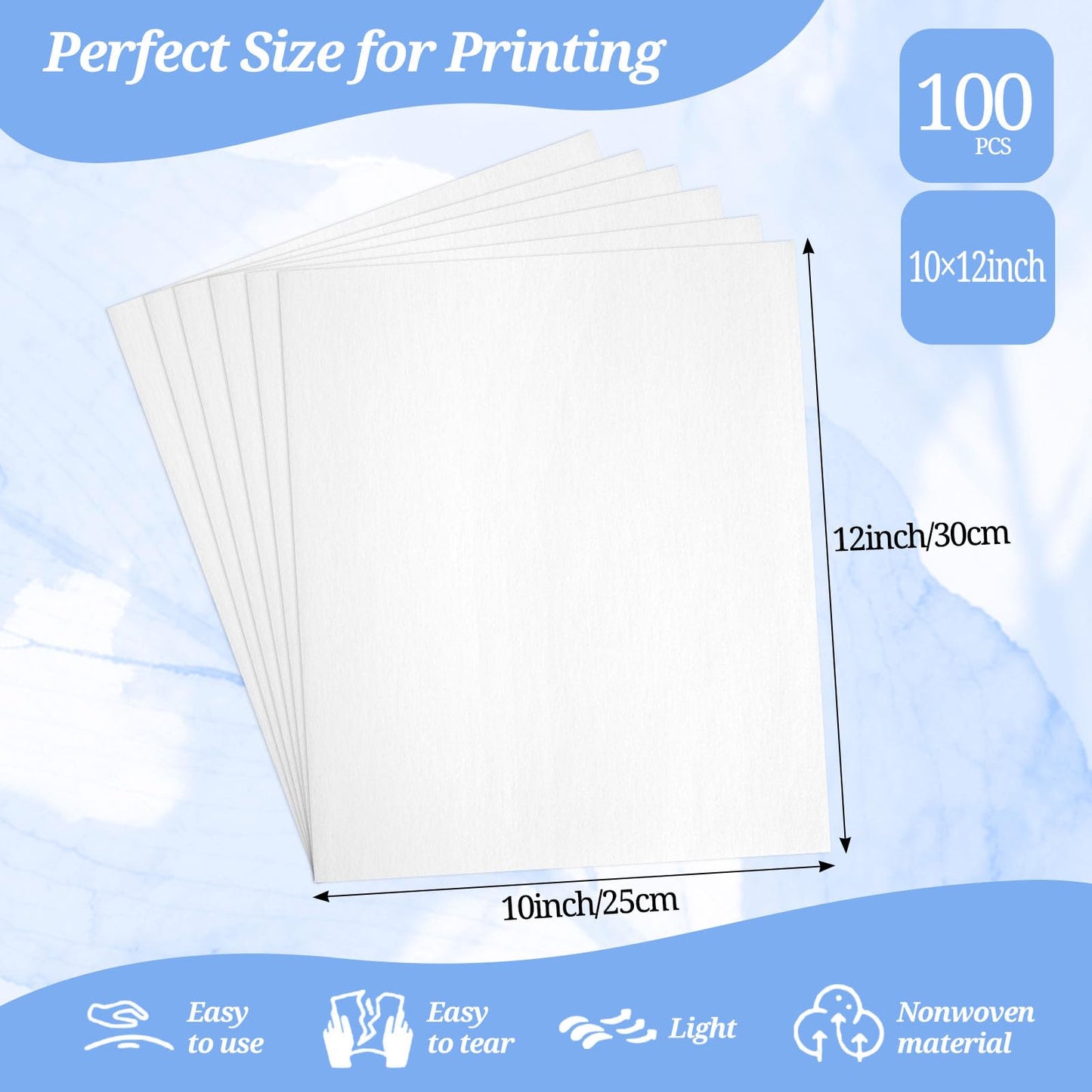 Tear Away Embroidery Stabilizer 10 x 12, 100 Precut Sheets, 1.8 oz Medium Weight Backing for 5x7 Hoops, Easy Tear for Patches, Hats, Applique and Small Projects