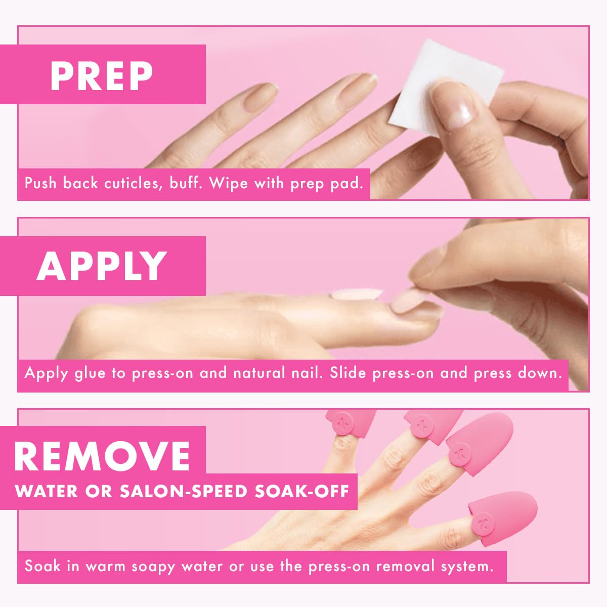 Olive & June Maximalist Instant Mani Press-On Nails (Glue) | 42 Fake Nails, 21 Sizes | Non-Toxic, Long-Lasting Big, Bold Gorgeous Realistic Look | Salon-Quality at Home | Medium, Coffin | Pink