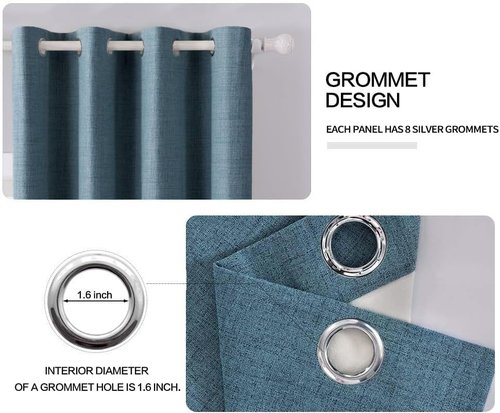MIULEE Linen Texture Blackout Curtains - Thermal Insulated Grommet Draperies | Dusty Blue, 52x120 Inch (2 Panels)