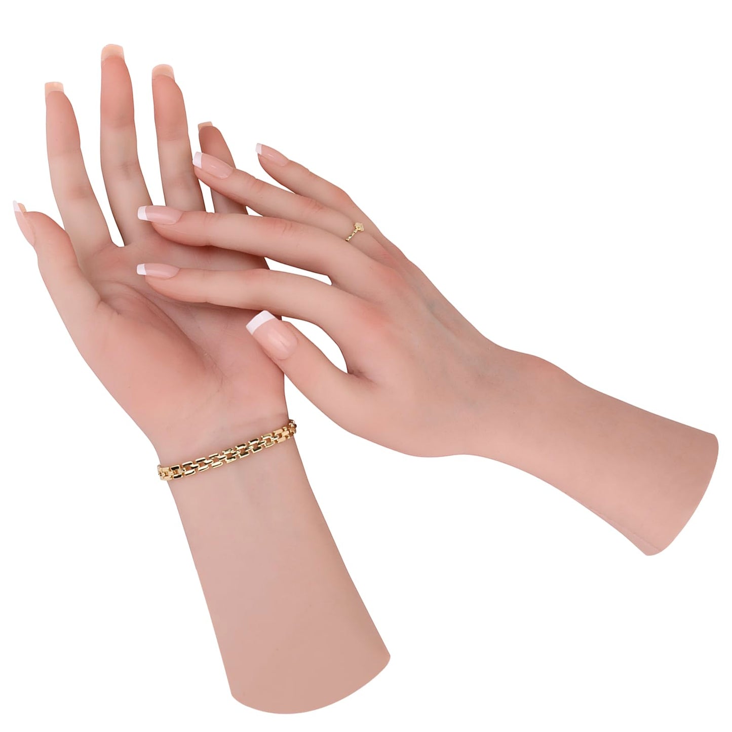 MOTLEYBEAN Realistic Silicone Female Hand Life Size Female Model Hand for Showing Jewelry Pranksters Halloween Props Photography Props (Ivory,Left Hand-Without Skeleton)