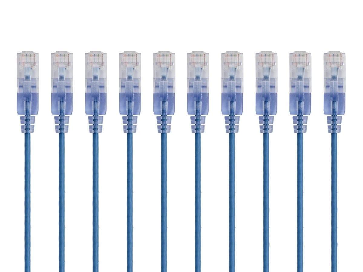 Cat6A RJ45, 550Mhz, 10G, 30AWG, 10-Pack, 7 Monoprice Ethernet Patch Cable - Snagless UTP, Pure Bare Copper Wire, Feet