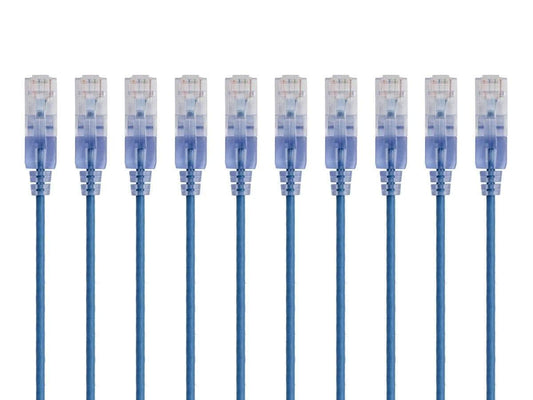 Cat6A RJ45, 550Mhz, 10G, 30AWG, 10-Pack, 3 Monoprice Ethernet Patch Cable - Snagless UTP, Pure Bare Copper Wire, Feet