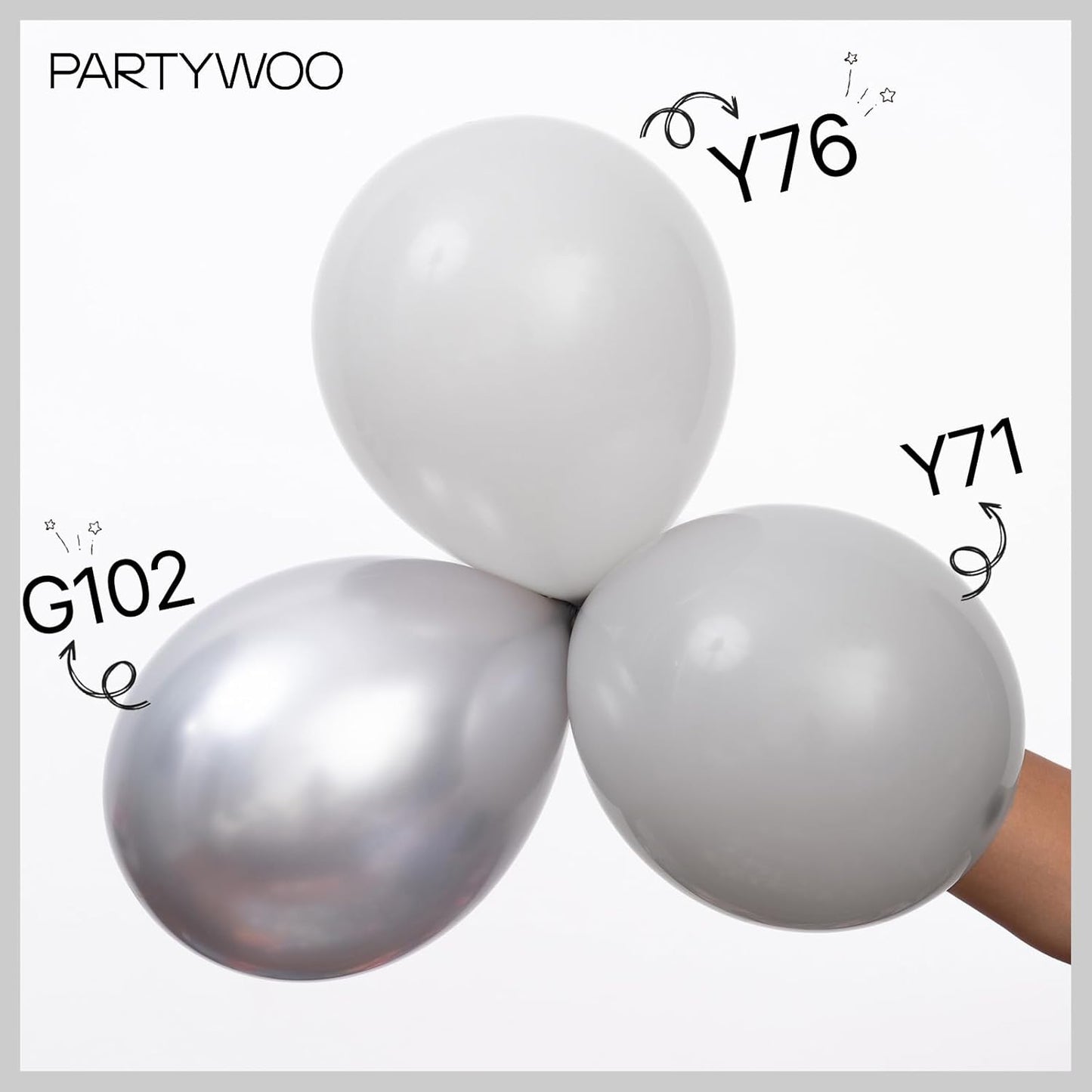 PartyWoo Gray Balloons - 140-Piece Matte Gray Latex Balloon Arch Kit for Baby Showers, Graduations & Birthdays