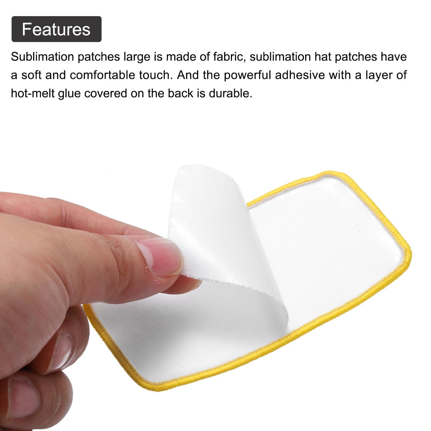 MECCANIXITY 40pcs Sublimation Patch Blank, 10x6cm/3.94x2.36 Inch Oval Rectangle Fabric Iron-on Blank Heat Transfer Repair Patch for DIY Crafts Caps Clothes, White with Yellow Border