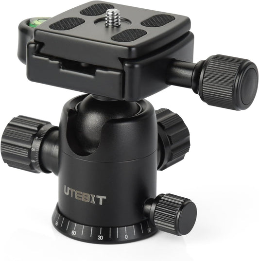 UTEBIT 40MM 360 22lbs/10kg 1/4" Metal Tripod Ball Head with Camera Quick Release Plate Swivel Camera Ball Mount Load