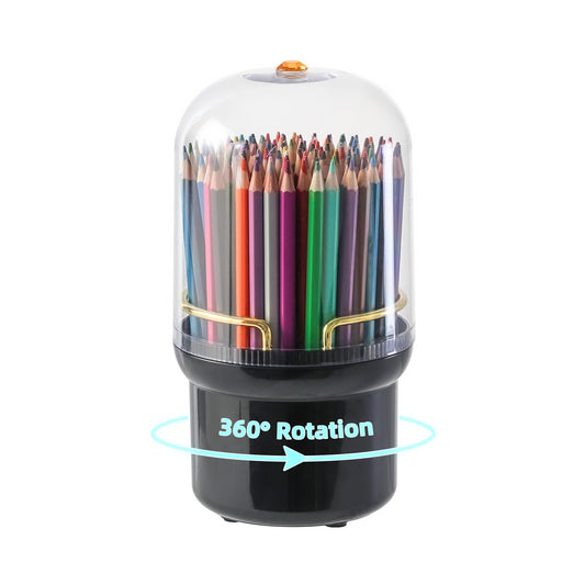 Egilite 360-Degree Rotating Colored Pencil Holder with Lid, Pencil Organizer Holds 100 long Pencils with 7 Slots for Desk, Caddy Art Supply Organizer, Multi-function Makeup Brushes Ogranizer (Black)