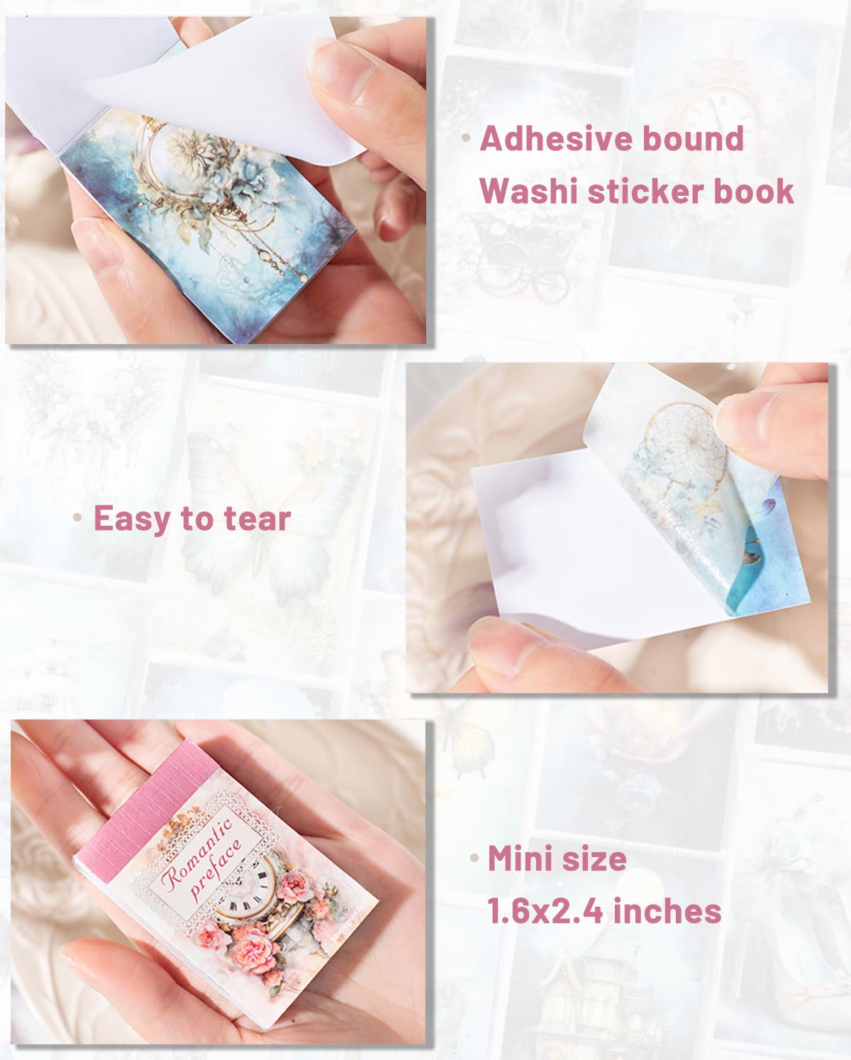 Aromoty 6 Sets 300 Pcs Washi Stickers Book Kit for Journaling, Vintage Aesthetic Antique Magic Scrapbook Stickers for Scrapbooking Bullet Junk Journal Supplies Planner Stationery Collage Craft Gifts