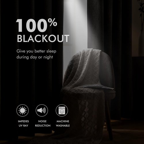 MIULEE Blackout Curtains - 100% Linen Texture Thermal Insulated Drapes | Stone Blue, 52x90 Inch (2 Panels)