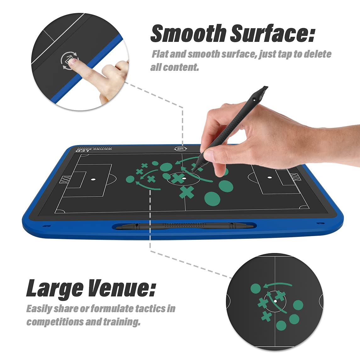 VNVDFLM 13.5’’ Electronic Football Tactical Board Soccer Coaching Board,LCD Soccer Strategy Board with Stylus Pen,Football Marker Board Training Writing Tablet Perfect Coach Gifts-Football Blue
