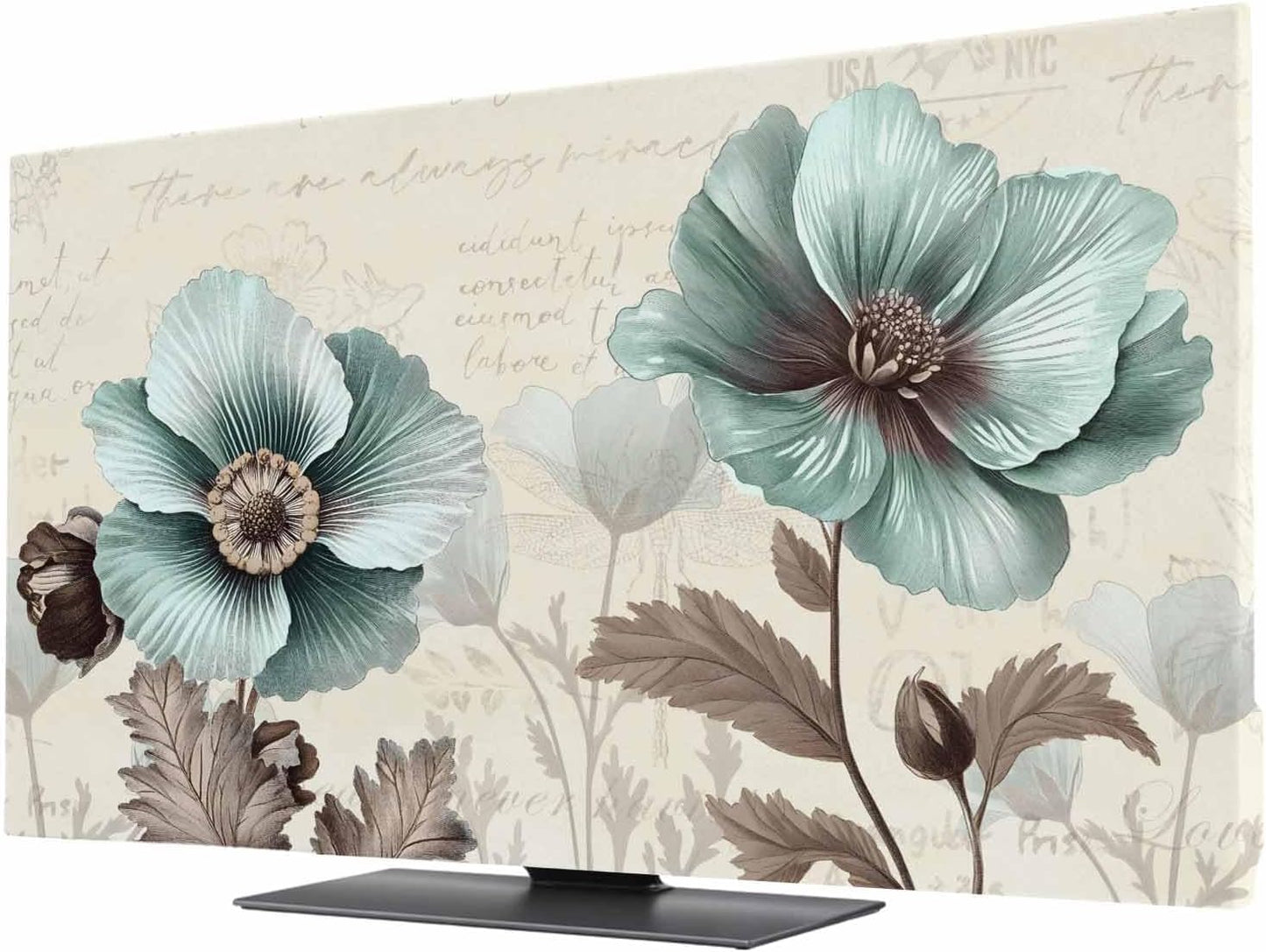 Yukro 40 Inch, 35"x22" Victorian Style Indoor TV Dust Cover, Vintage Blue Flowers Broccoli Elastic TV Dustproof Cover