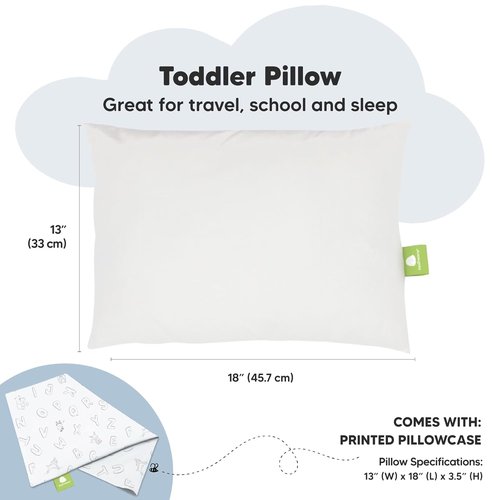 My Little Dreamy Toddler Pillow - Organic Cotton Travel Bed Pillow with Soft Pillowcase | 13x18, Machine Washable for Ages 2-5
