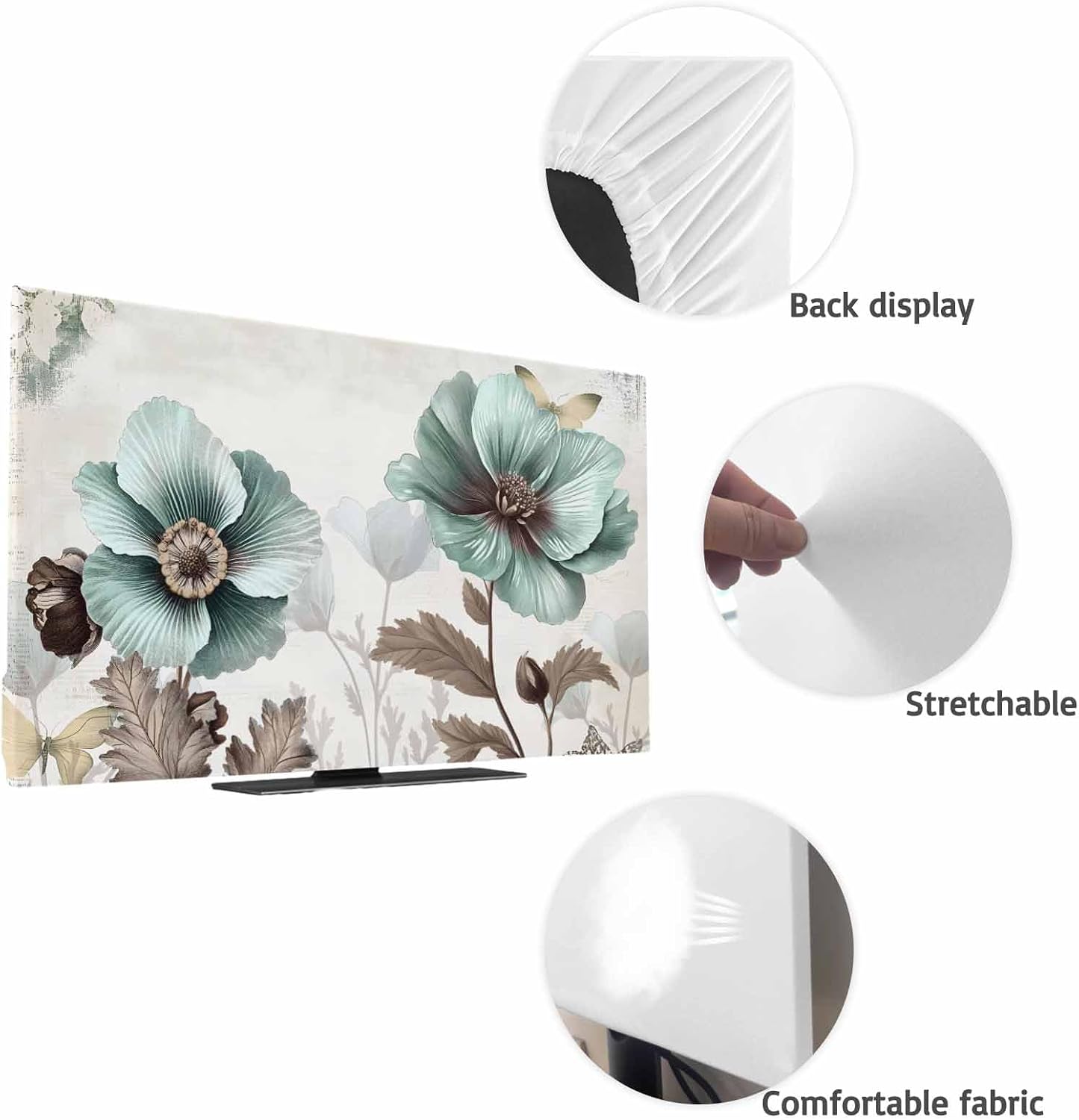 Yukro 40 Inch, 35"x22" Teal Broccoli Indoor TV Dust Cover, Rustic Farmhouse Flower Leaf Victorian Style Elastic TV
