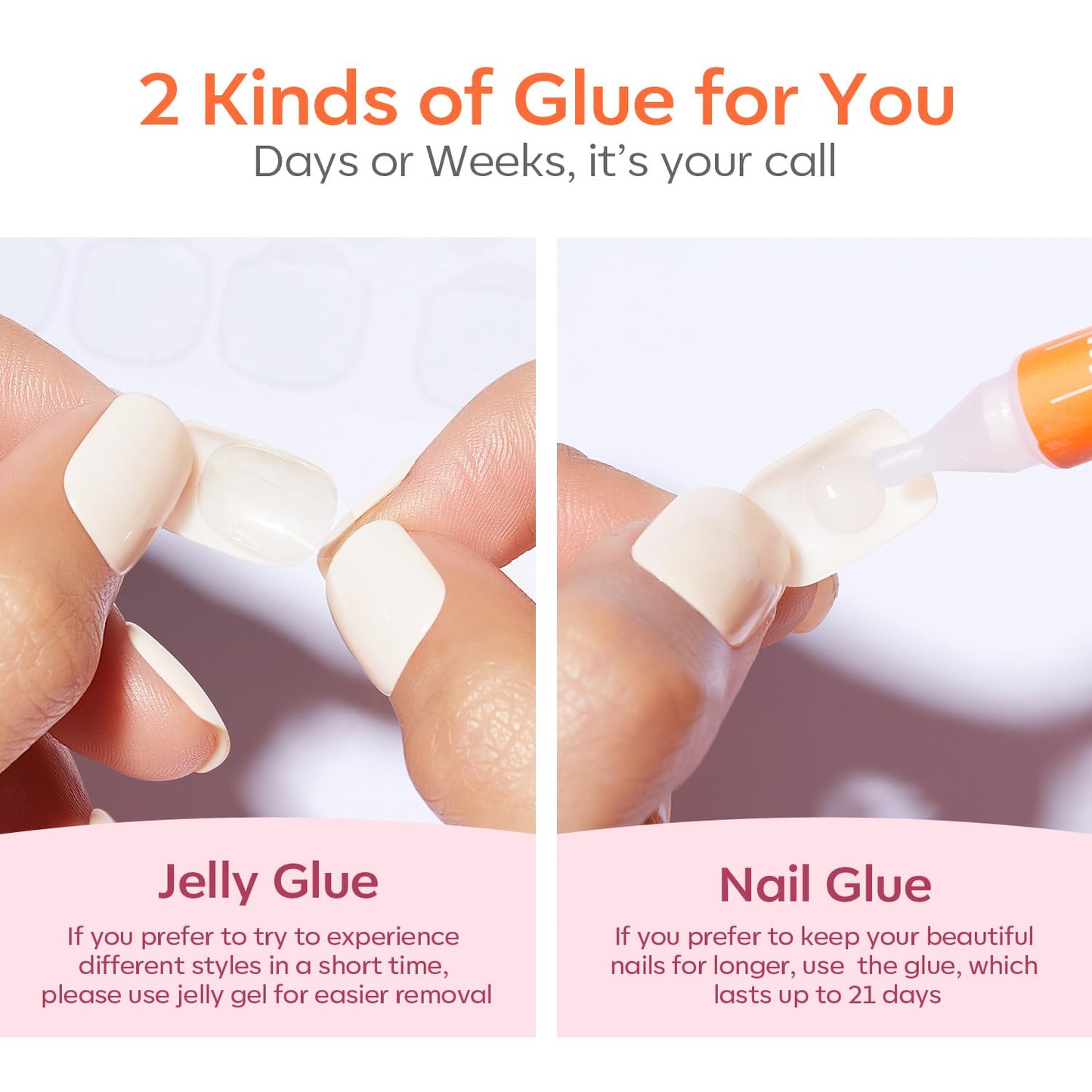 Modelones French Tip Press on Nails Short, Square Spring Fake Nails, Reusable Nail Kit with Nail Glue Adhesive Tabs Mini Nail File, Nails Press Ons 32Pcs 16Sizes, Women Girl Gift, Pink