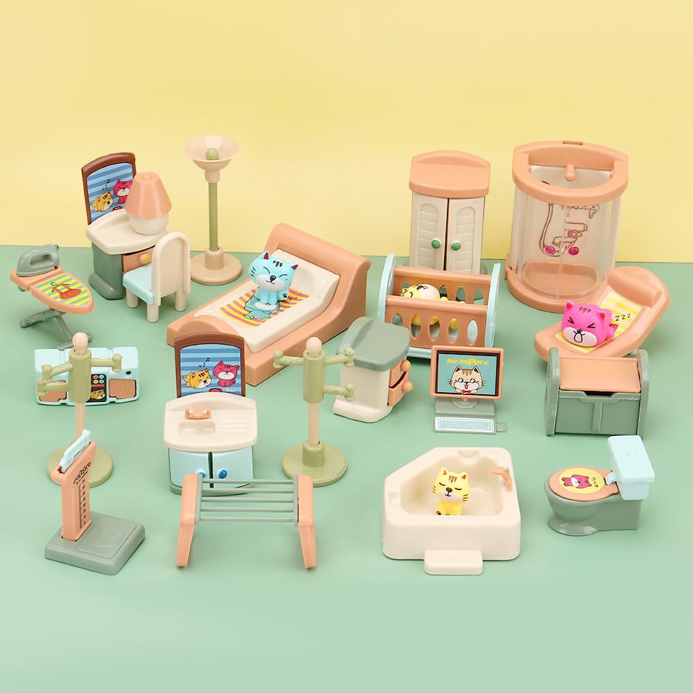 BananMelonBM 50 Pack Kids Little Dollhouse Furniture Set Toys House Big Dreams for Baby Children Girls Boys Age 3+,Miniature Accessories Educational Pretend Play Toys for Toddler