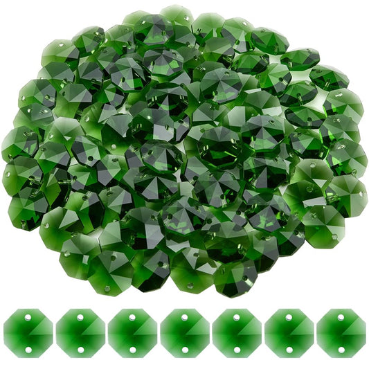 SOFPLATE 1 Box 120Pcs Glass Prism Beads Crystal Octagon Beads 2 Holes Chandelier Prisms Parts Replacement Links Ornaments Lamp Hanging Pendants for Suncatcher Home DIY Arts Crafts Decor Lime Green