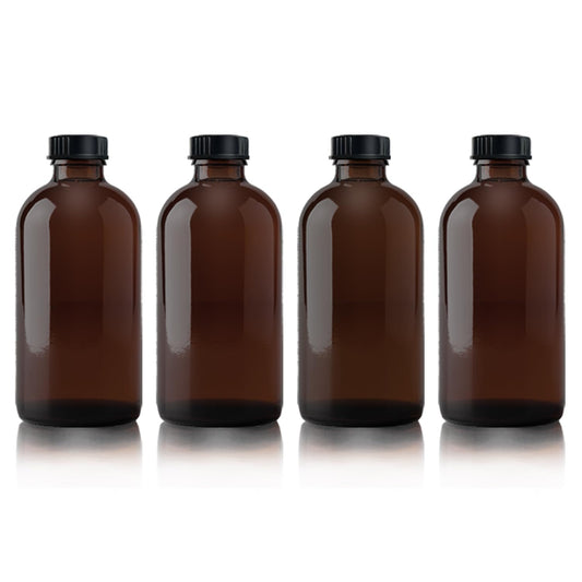 Popokeegoo 4Pcs 16 oz Amber Glass Bottle Brown Round Bottles with Caps, for Vanilla Extract Homemade, for Syrup Gift Glass Food Storage Canister Set, Sauce Beans, Essential Oil