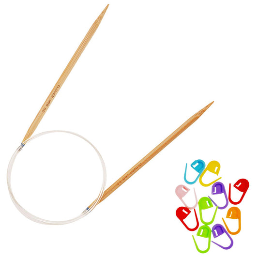 Clover PRO Takumi Circular Knitting Needle Bamboo 32 inches Size US 10.5 (6.50mm) 3353 with 10 Colorful Stitch Markers