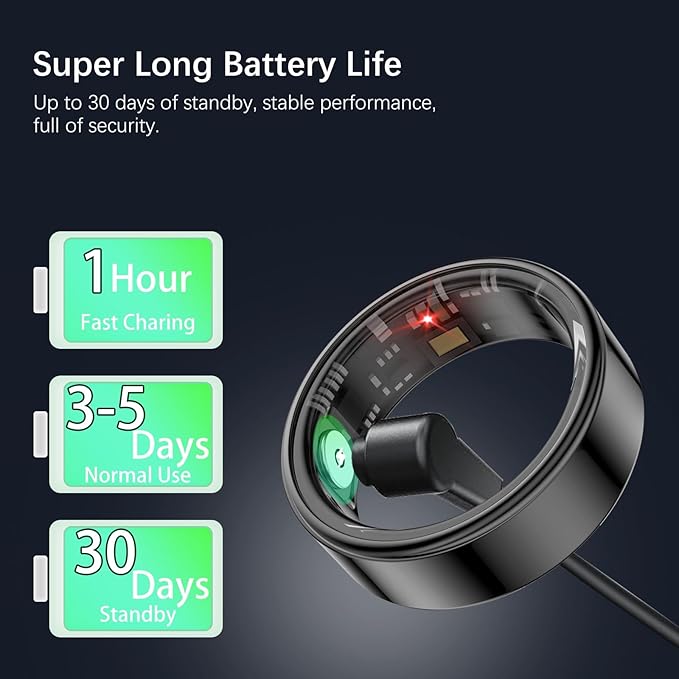 Smart Health Rings for Women Men, Fitness Tracker with Heart Rate, Blood Oxygen, HRV, Sleep Tracker, Step Tracker, No Subscription Fee, IP68 Waterproof Smart Ring for iphone & Android (Black 6#)
