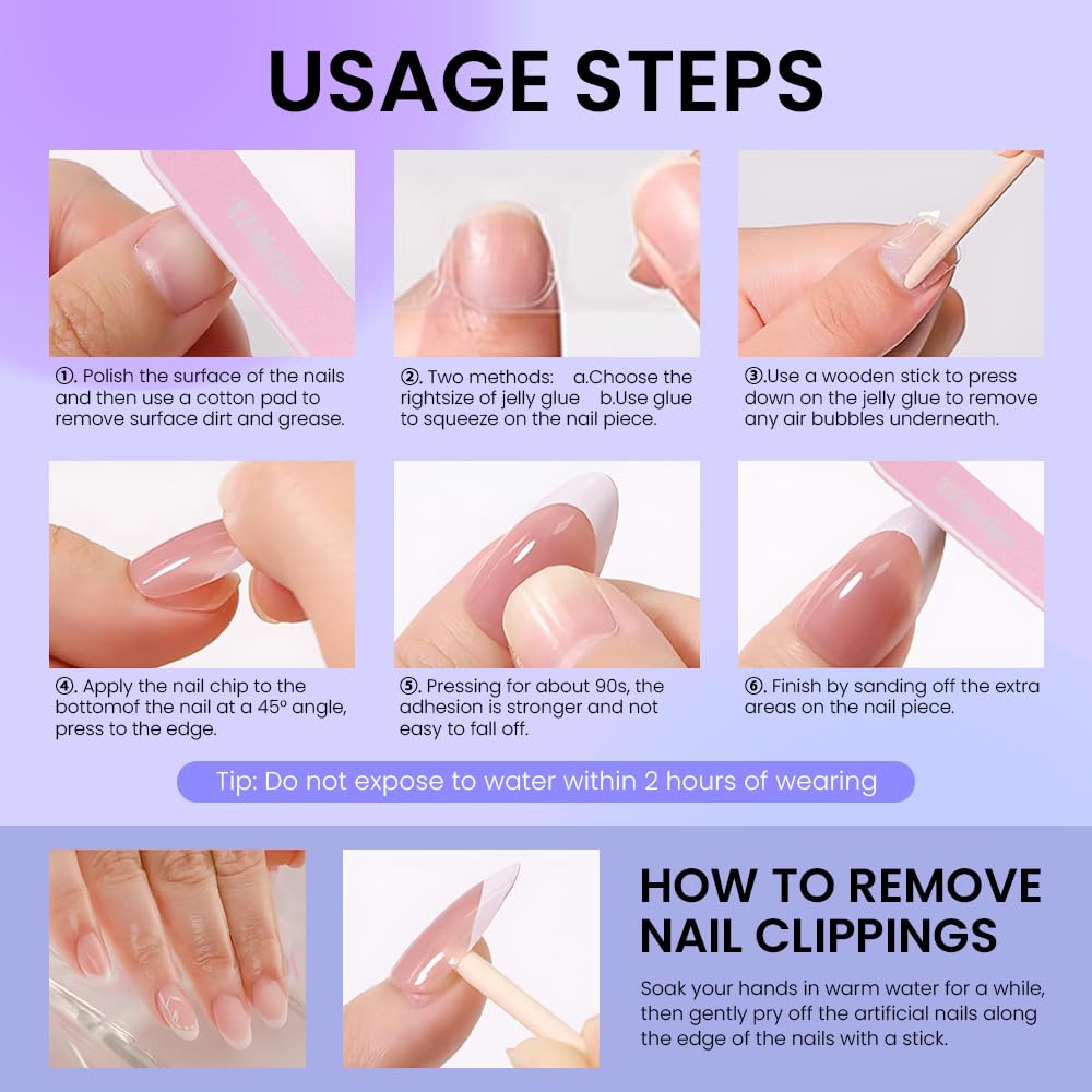 evpct Nude Pink French Press on Nails Short Almond with 3D Flower Design, Pink French Tip Stick on Nails for Women Gift, Reusable Full Cover Soft Press on Fake Nail Perfectly Fit with Pearl Design