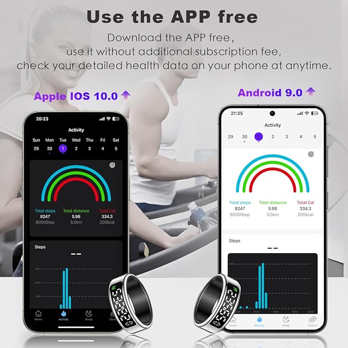 Smart Health Ring with Screen,for Women Men Fitness Tracker Heart Rate, Blood Oxygen, HRV, Sleep Monitoring, Step Counting, IP68 for iPhone and Android, No Subscription Fee (Silver, 10#)
