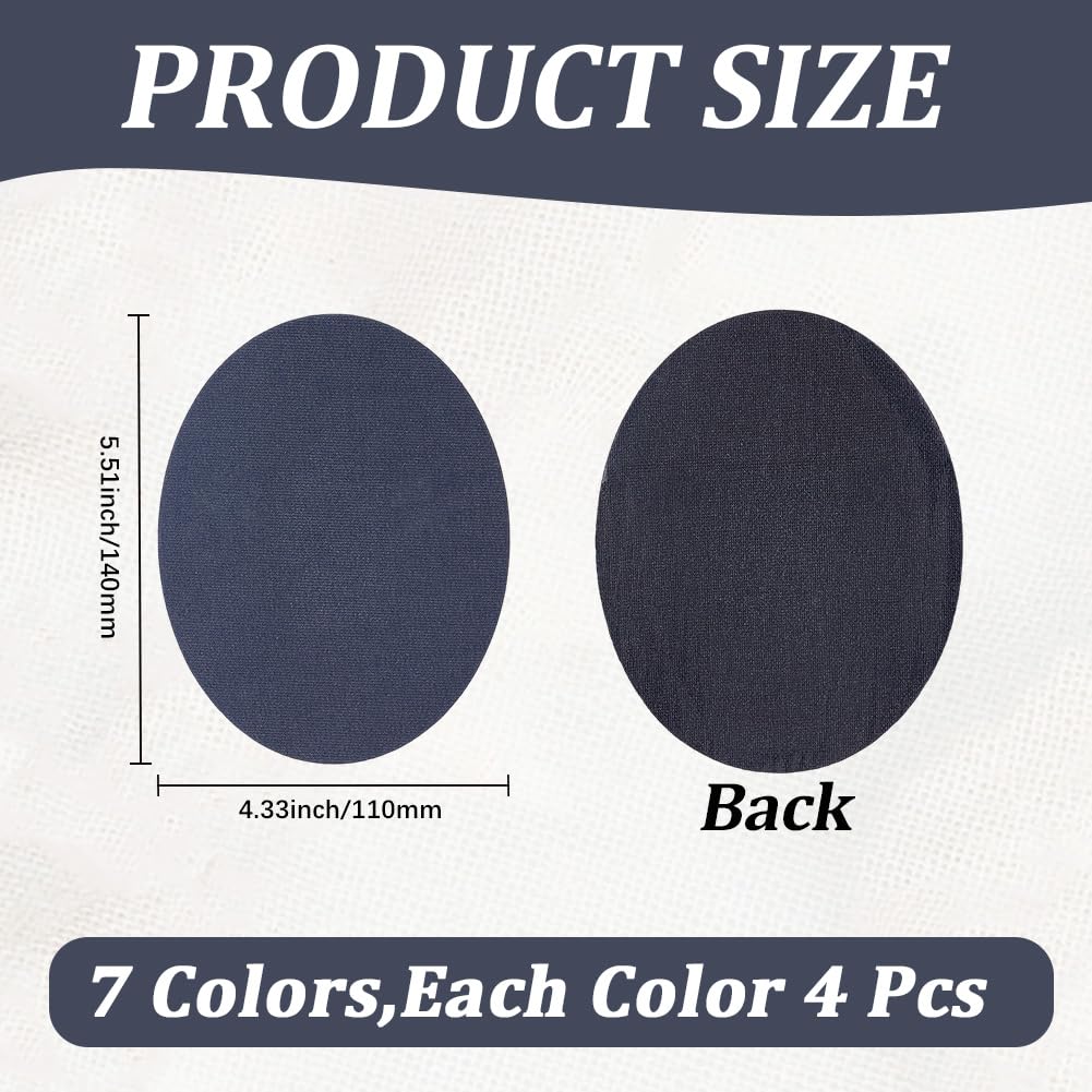 CABODYALS 28Pcs 7 Colors Mixed Color Oval Shapes Iron On Knee Elbow Patch Elbow Suede Fabric Appliques Cloth Knee Repair Polyester Adhesive Patches for Jeans Shirts Dress Clothing DIY Craft Supply