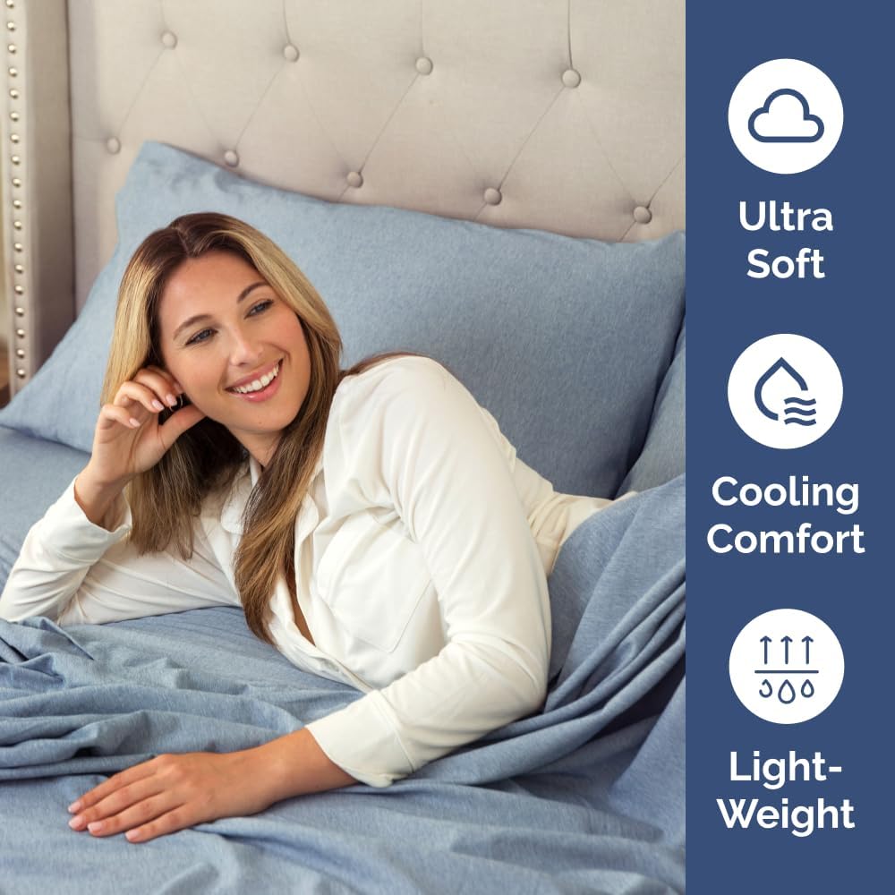 Queen Pillow Cases Set of 4 - Ultra Soft Hotel Quality - Wrinkle-Free & Fade Resistant - Heathered Blue