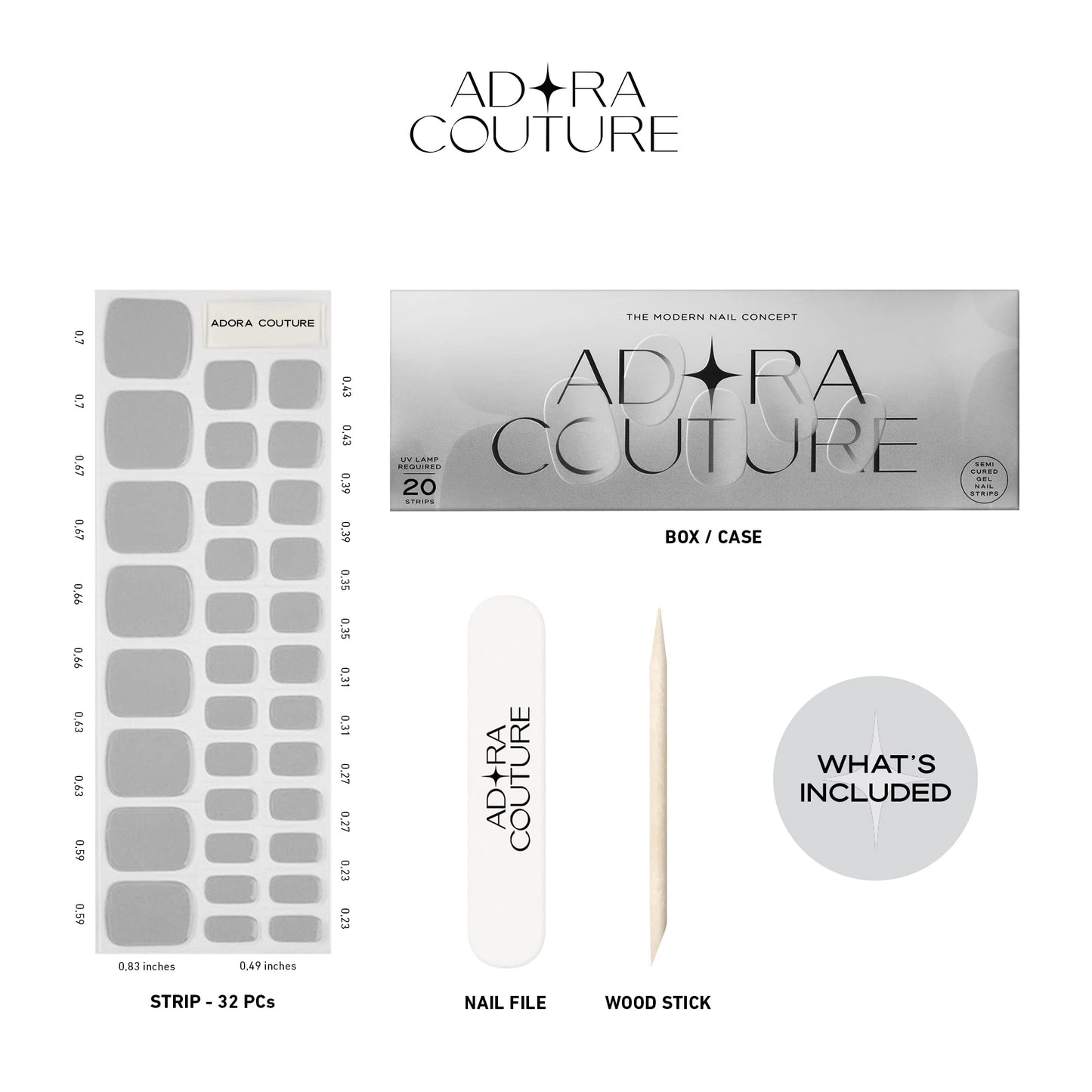 Adora Couture Semi Cured Gel Nail Strips - 32 pcs Gel Pedicure Stickers, Easy to Apply & Remove Toenail Stickers, Salon Quality At Home & Long Lasting - UV Nail Lamp Required - Pink White P