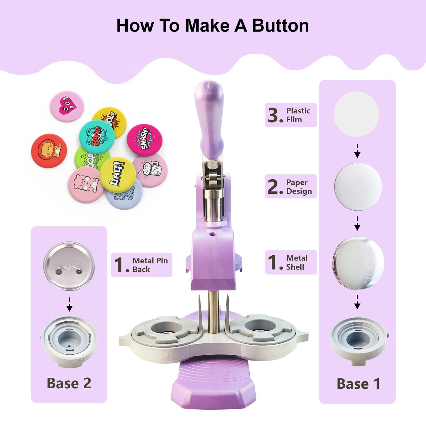 YiiYiiGO 200 Sets 25mm/0.98inch Button Maker Supplies, Round Badge Blank Pins, Includs Metal Shells, Metal Back Cover and Transparent Film for Pin Maker Button Press Machine Maker