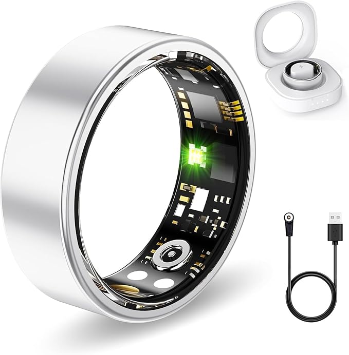 Smart Health Rings for Women Men, Fitness Tracker with Heart Rate, Blood Oxygen, HRV, Sleep Tracker, Step Tracker, No Subscription Fee, IP68 Waterproof Smart Ring for iphone & Android (Silver 12#)