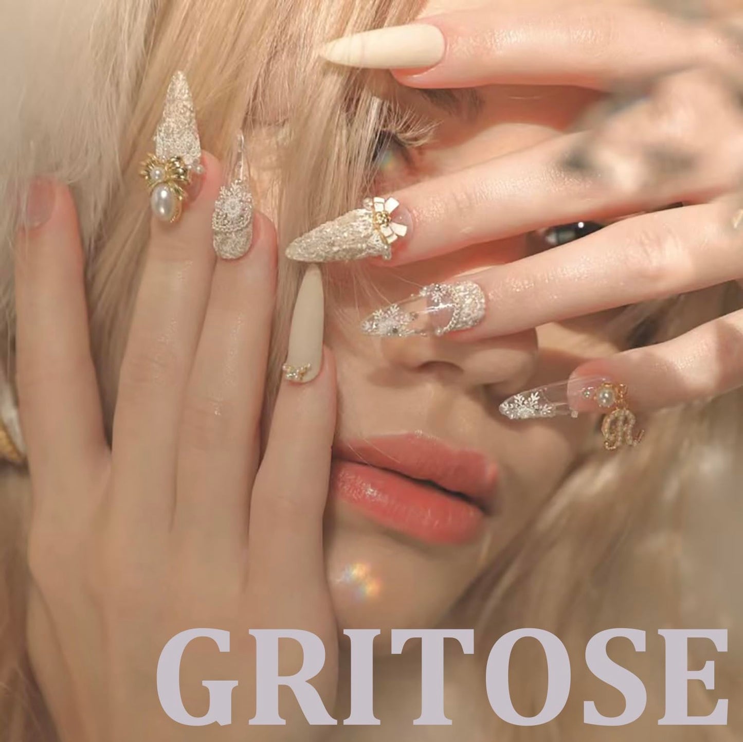 Extra Short Press on Nail Flower Fake Nail with Blue Floral designs Full Cover Glitter Press ones Cute Glue on Nails ReusableSummer False Nails for Women Beach Manicure24pcs